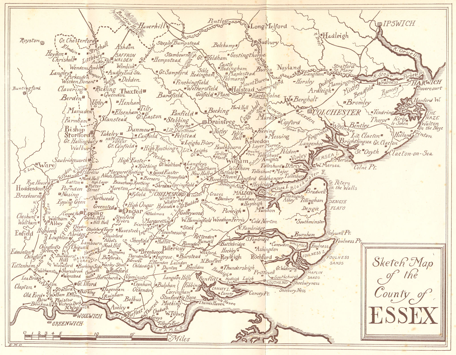 ESSEX. Sketch 1909 old antique vintage map plan chart