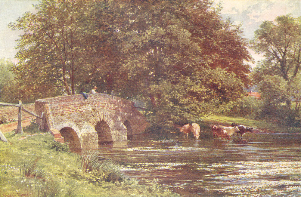 SURREY. Wey valley. Somt bridge, Elstead 1912 old antique print picture