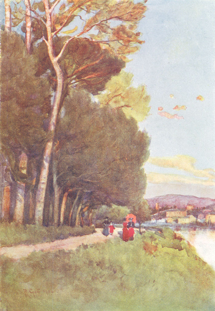 FLORENCE FIRENZE. Along the river in the Cascine, towards San Miniato 1905