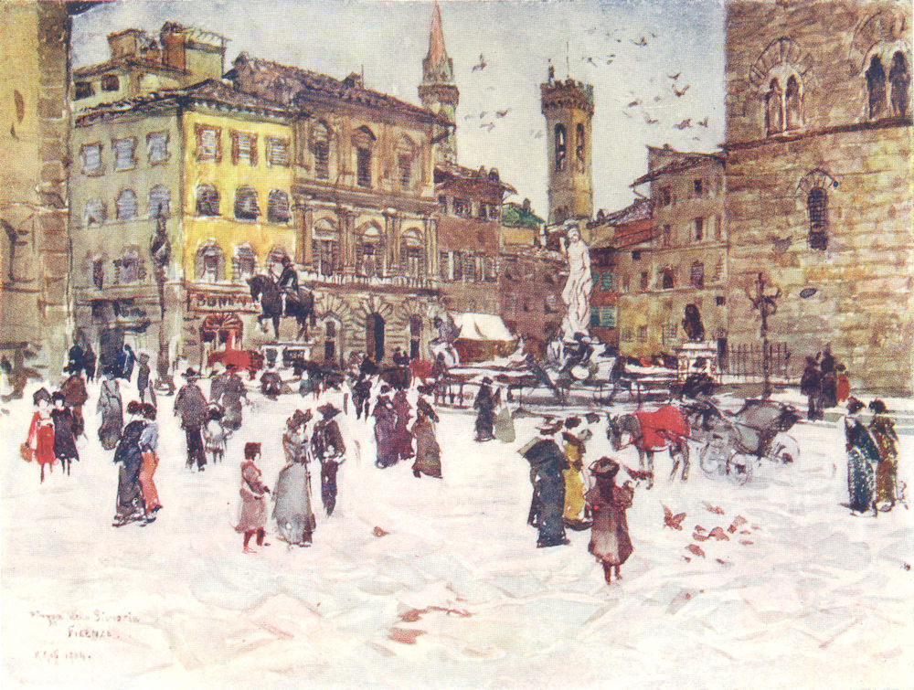 FLORENCE. Piazza Della Signoria, Palazzo Vecchio, Bargello Towers & Badia 1905