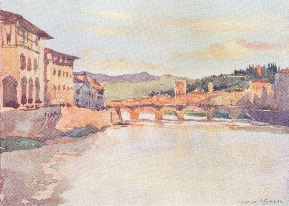 FIRENZE FLORENCE.View from Ponte Vecchio. S. Miniato & Ponte Alle Grazie 1905