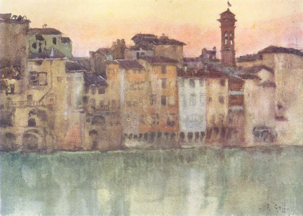 FLORENCE FIRENZE. Old Houses on the Left Bank of the Arno, looking West 1905