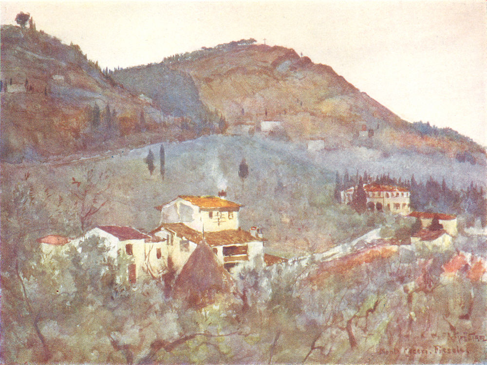 FIESOLE. Misty Morning below Monte Ceceri 1905 old antique print picture