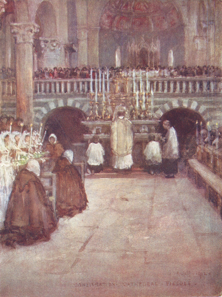 FIESOLE. First communion of the Children, in the Cathedral. Italy 1905 print
