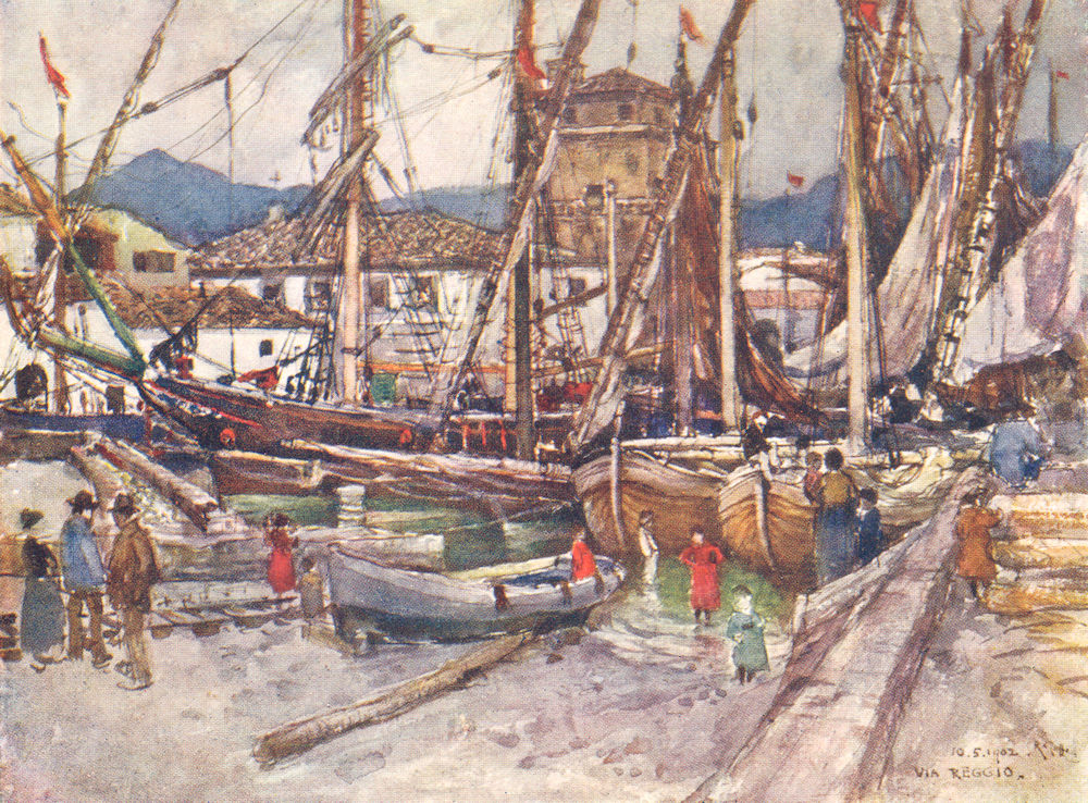 VIAREGGIO. Crowded Shipping in the Basin. Italy 1905 old antique print picture