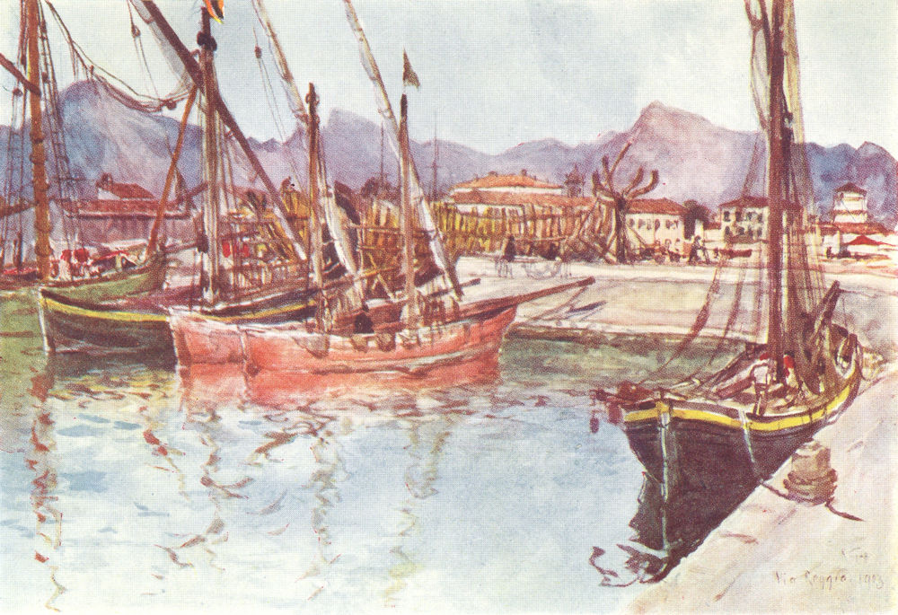 VIAREGGIO. Coasting vessels in the Harbour. Italy 1905 old antique print