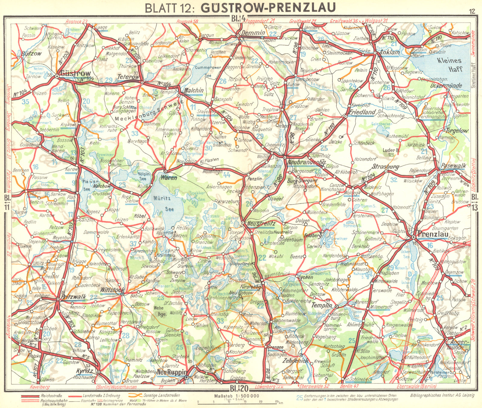 Associate Product GERMANY. Gustrow-Prenzlau 1936 old vintage map plan chart