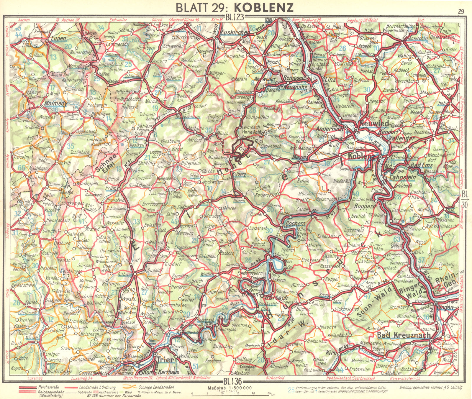 GERMANY. Koblenz 1936 old vintage map plan chart