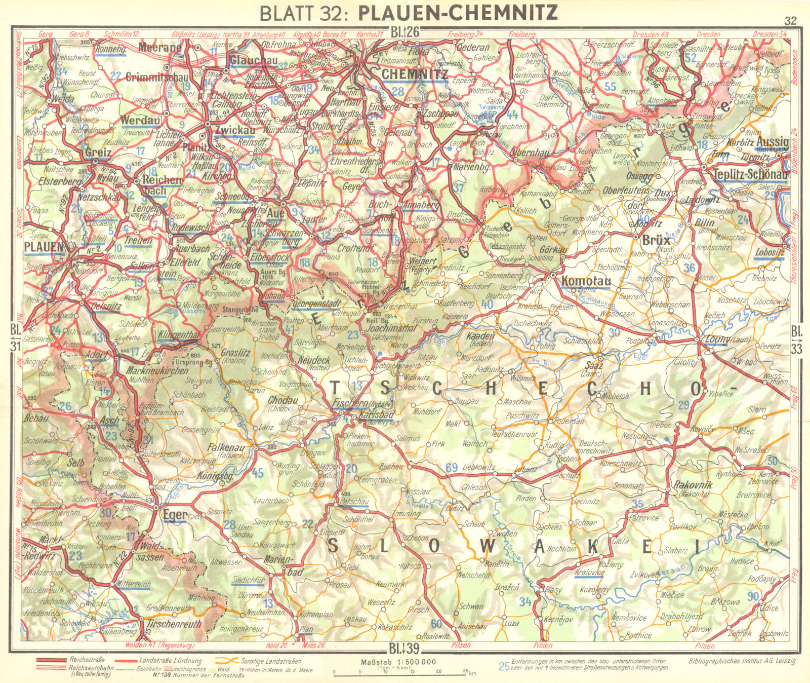 GERMANY. Plauen-Chemnitz 1936 old vintage map plan chart