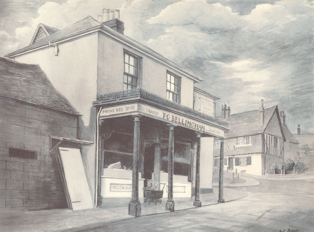 Associate Product REIGATE. Butcher's Shop. Surrey. By AC Bown 1946 old vintage print picture
