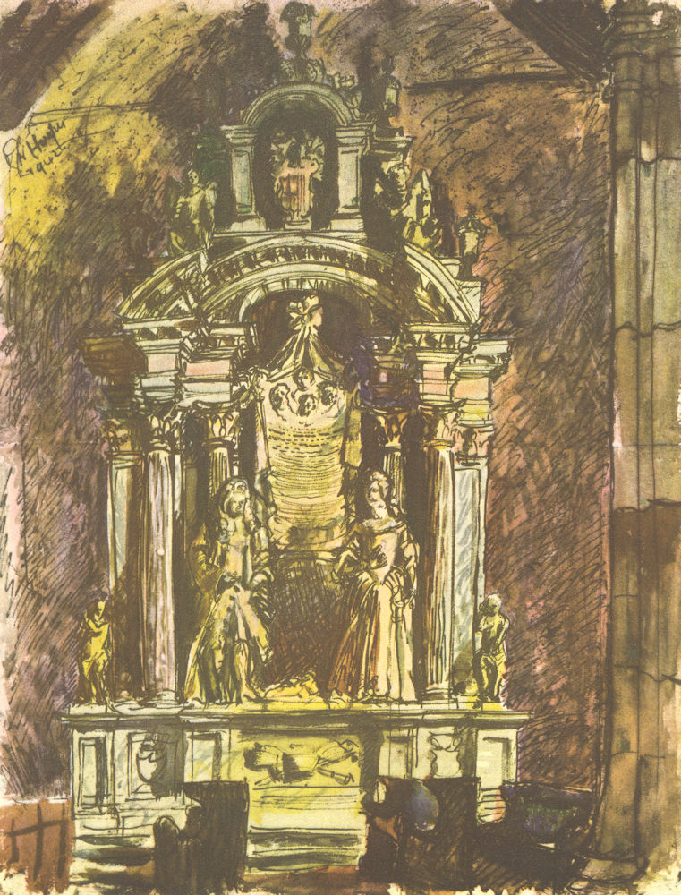 BLETCHINGLEY CHURCH. The Clayton Tomb. Surrey. By GW Hooper 1946 old print