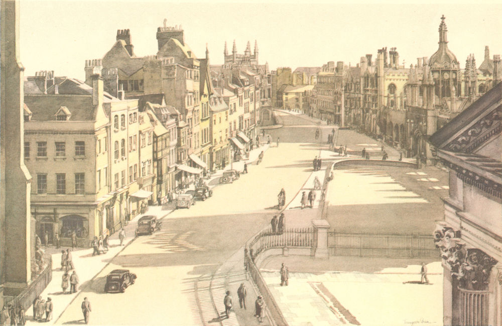 CAMBRIDGE. King's Parade. Cambridgeshire. By P Tennyson Green 1947 old print