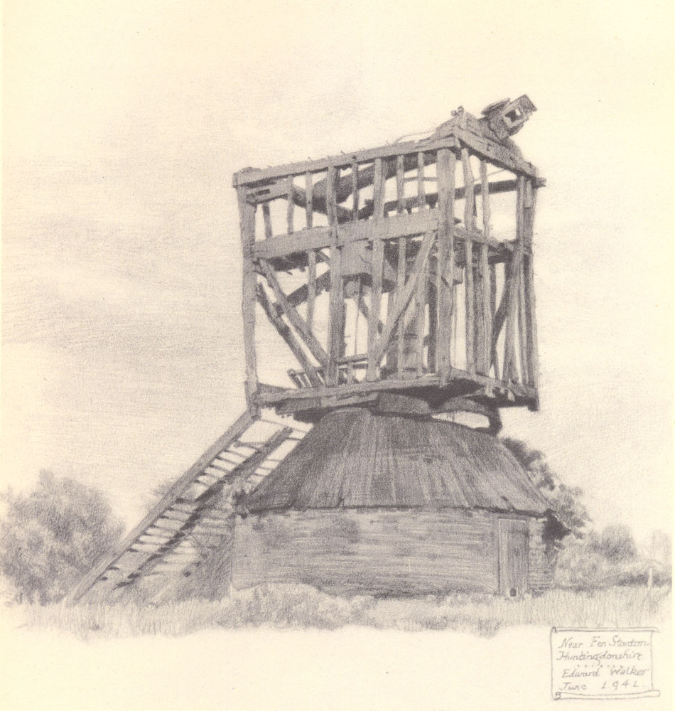 FEN STANTON. Post Mill. Cambridgeshire. By Edward Walker 1947 old print