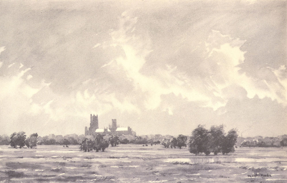 CAMBRIDGESHIRE. Ely from the South-East. By Martin Hardie 1947 old print