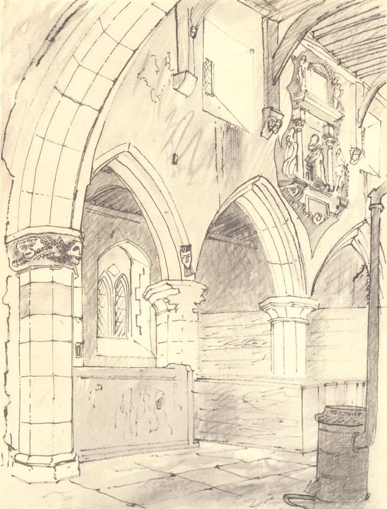 FAXTON. St. Denis's - Interior. Northamptonshire. By John Piper 1947 old print