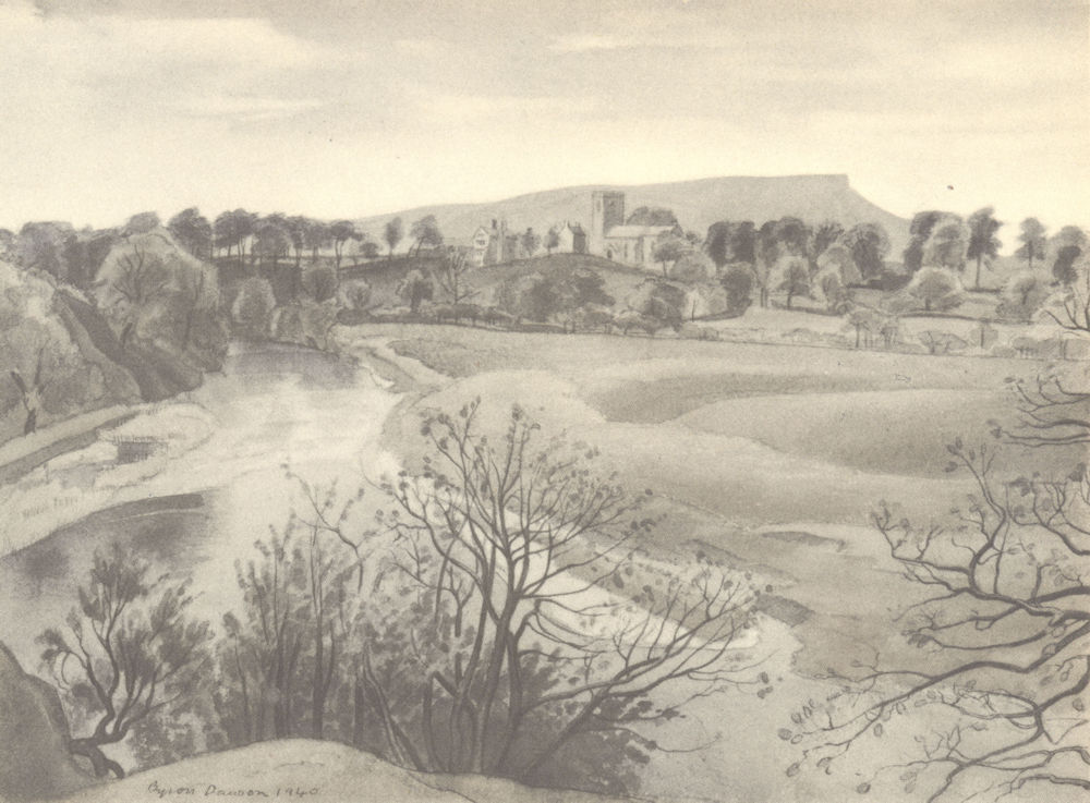LANCASHIRE. The Ribble at Mitton. By Byron Dawson 1948 old vintage print