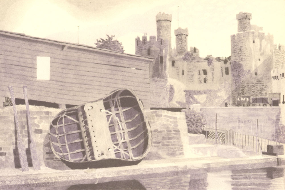 WALES. Conway Castle and a Coracle. By Kenneth Rowntree 1948 old vintage print