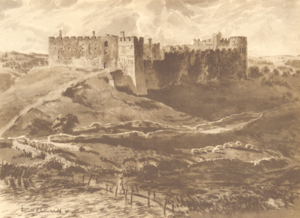 WALES. Manorbier Castle. By Donald H Edwards 1948 old vintage print picture