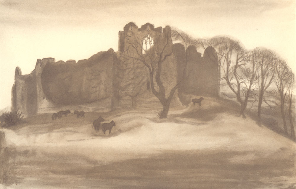 WALES. Oystermouth Castle. By Mona Moore 1948 old vintage print picture