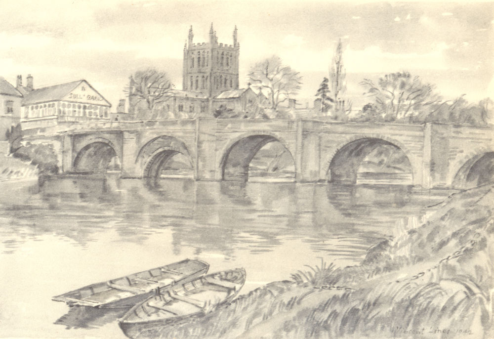 HEREFORDSHIRE. Wye Bridge. By Vincent Lines 1948 old vintage print picture