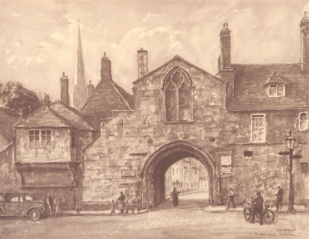 SALISBURY. St. Anne's Gate. Wiltshire. By HS Merritt 1949 old vintage print