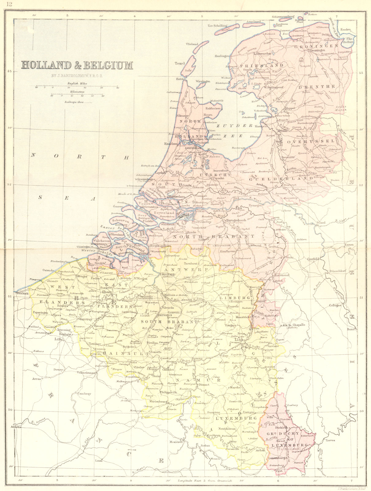 NETHERLANDS. & Belgium 1870 old antique vintage map plan chart