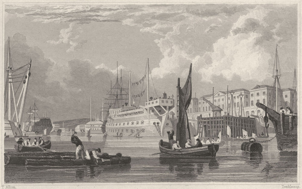 DEVON. Dockyard and Harbour, Devonport 1829 old antique vintage print picture