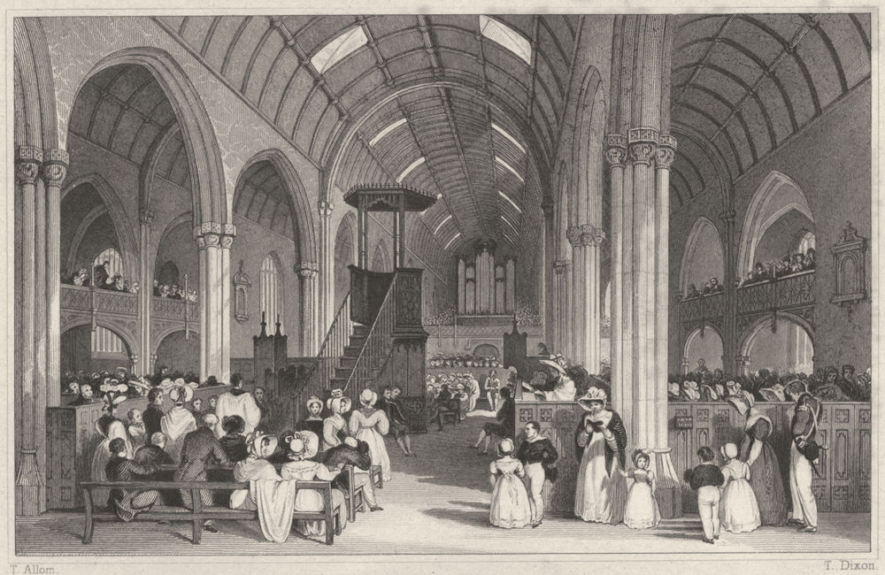 DEVON. Interior of St Andrew's Church, Plymouth 1829 old antique print picture