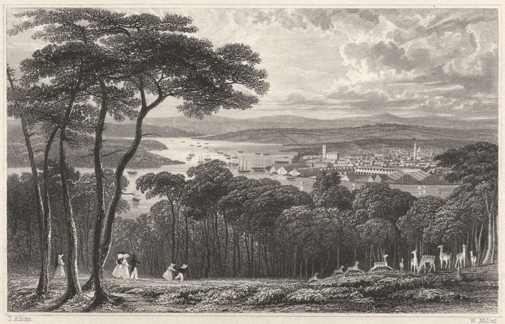 DEVON. Devonport, Dockyard, and the river Tamar, from Mount Edgcumbe 1829