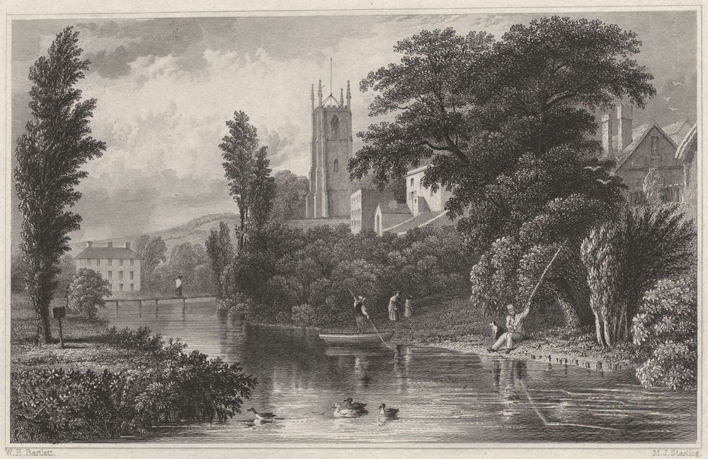 DEVON. Tiverton Church, from the Bridge 1829 old antique vintage print picture