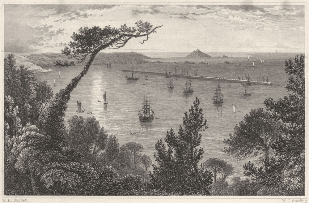 DEVON. The Breakwater, from Mount Edgcumbe, Plymouth 1829 old antique print