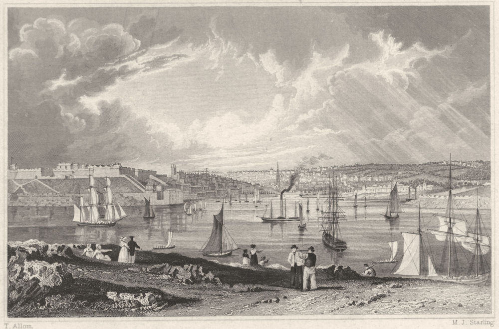 Associate Product DEVON. Citadel, Pool, Queen Anne's Battery, &c. Plymouth 1829 old print