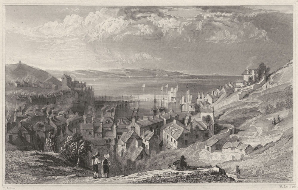 DEVON. Brixham, looking over Torbay 1829 old antique vintage print picture