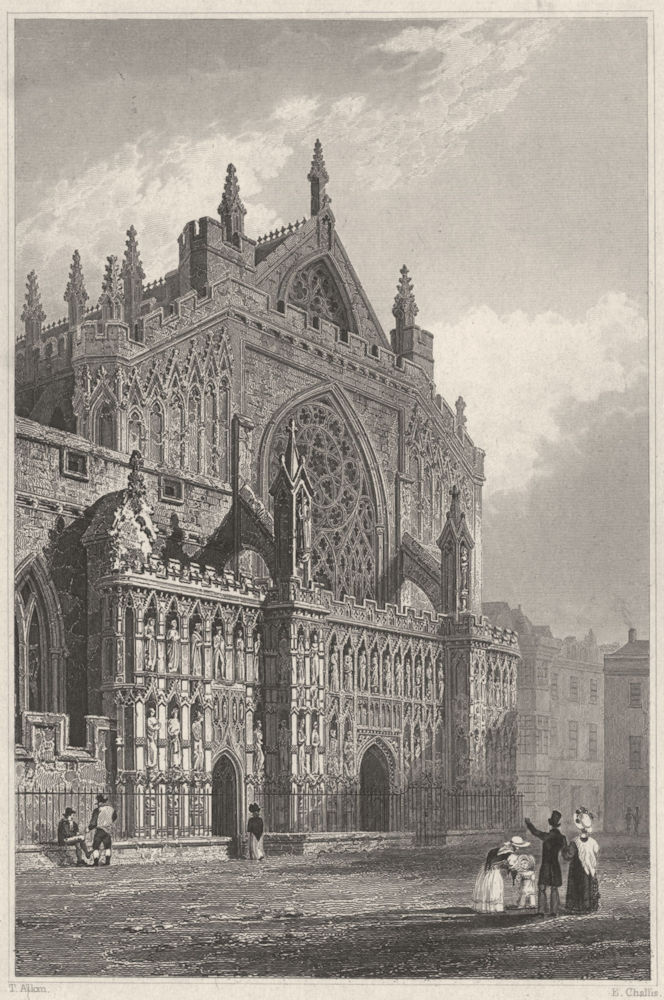 DEVON. Entrance of Exeter Cathedral 1829 old antique vintage print picture