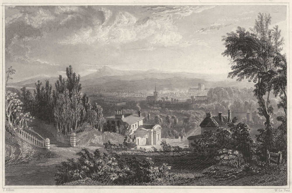 DEVON. View of Exeter, from the Hill of Pennsylvania 1829 old antique print
