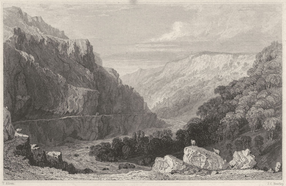 DEVON. Valley of Linmouth (Lynmouth), North Devon 1829 old antique print