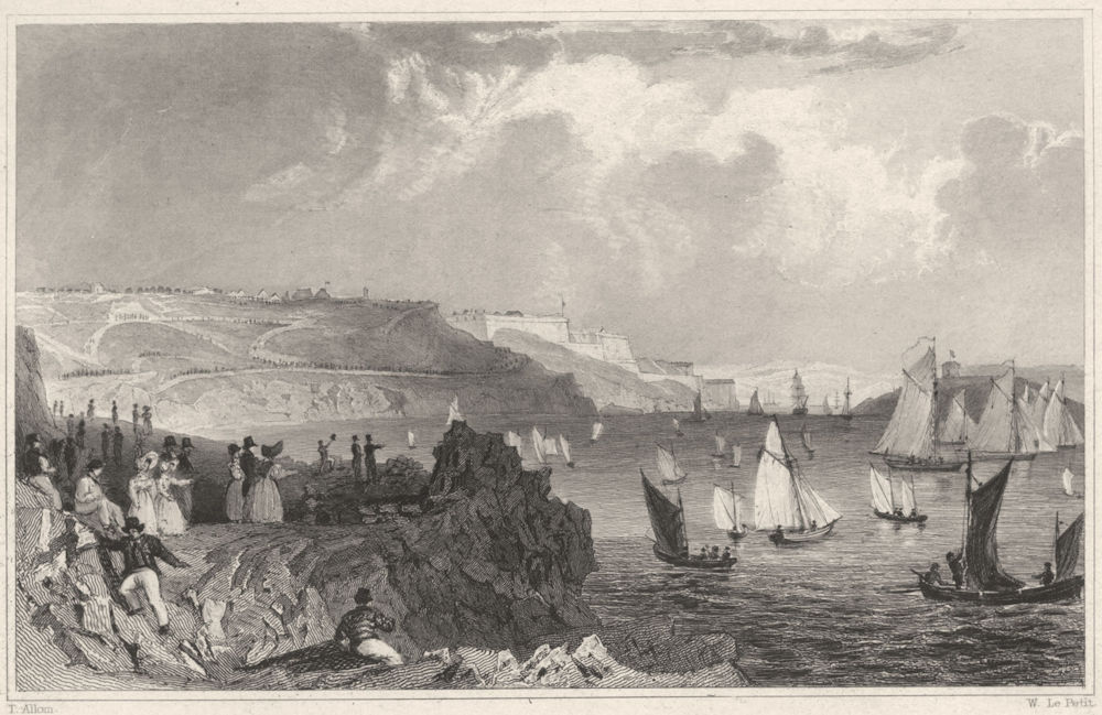 DEVON. The Hoe & Citadel, Plymouth; the regatta starting 1829 old print