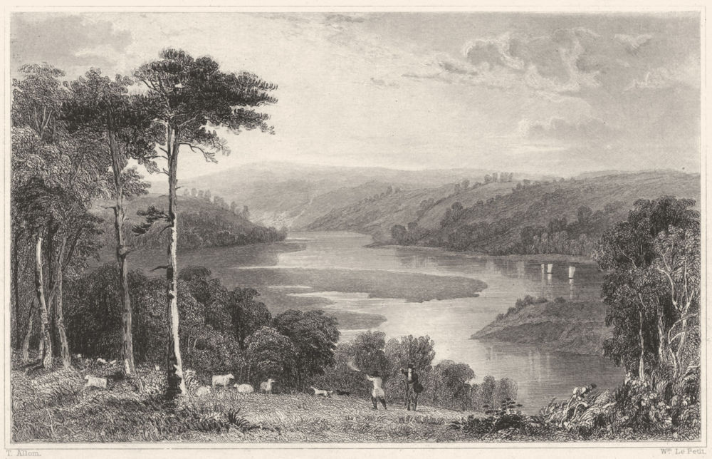DEVON. View on the river Dart, looking towards Totness 1829 old antique print