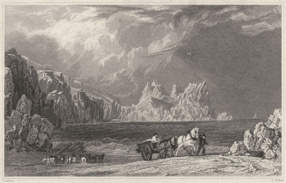 Associate Product CORNWALL. Treryn-Castle from Port Carnow Cove; Logan Rock in the distance 1831