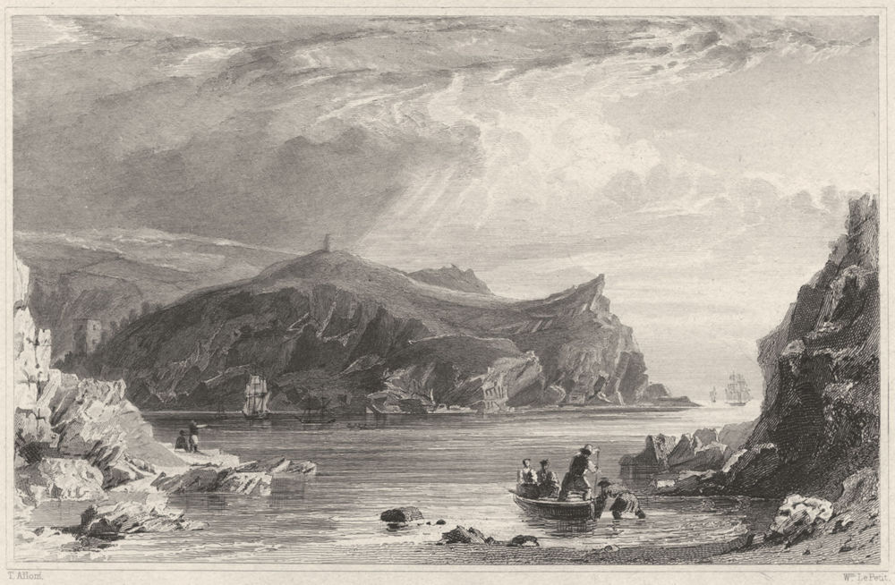 CORNWALL. Fowey Harbour, St. Saviour's Chapel, and Polruan Castle 1831 print