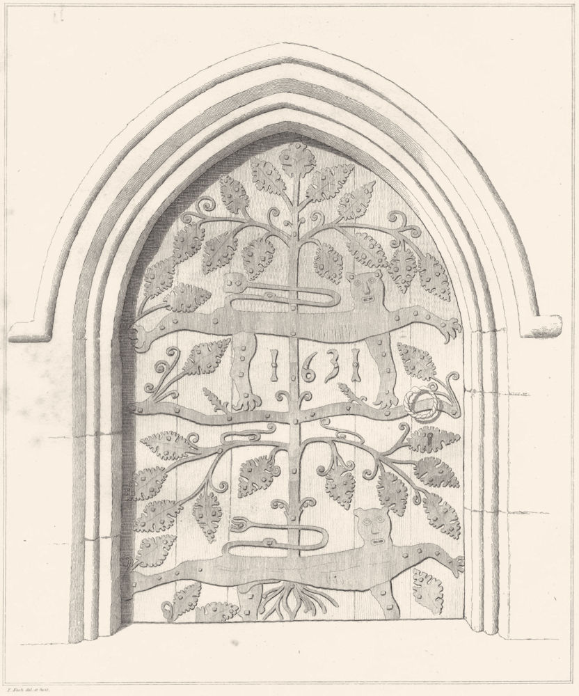DEVON. Door of Dartmouth Church 1822 old antique vintage print picture