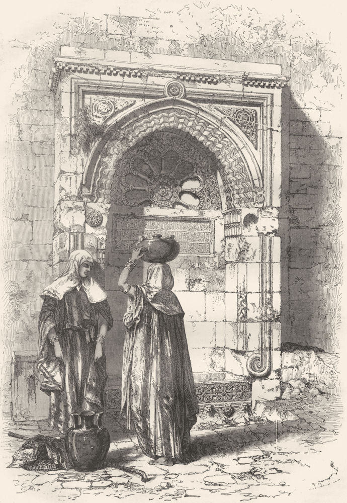 JERUSALEM. Saracenic Fountain Council House 1870 old antique print picture
