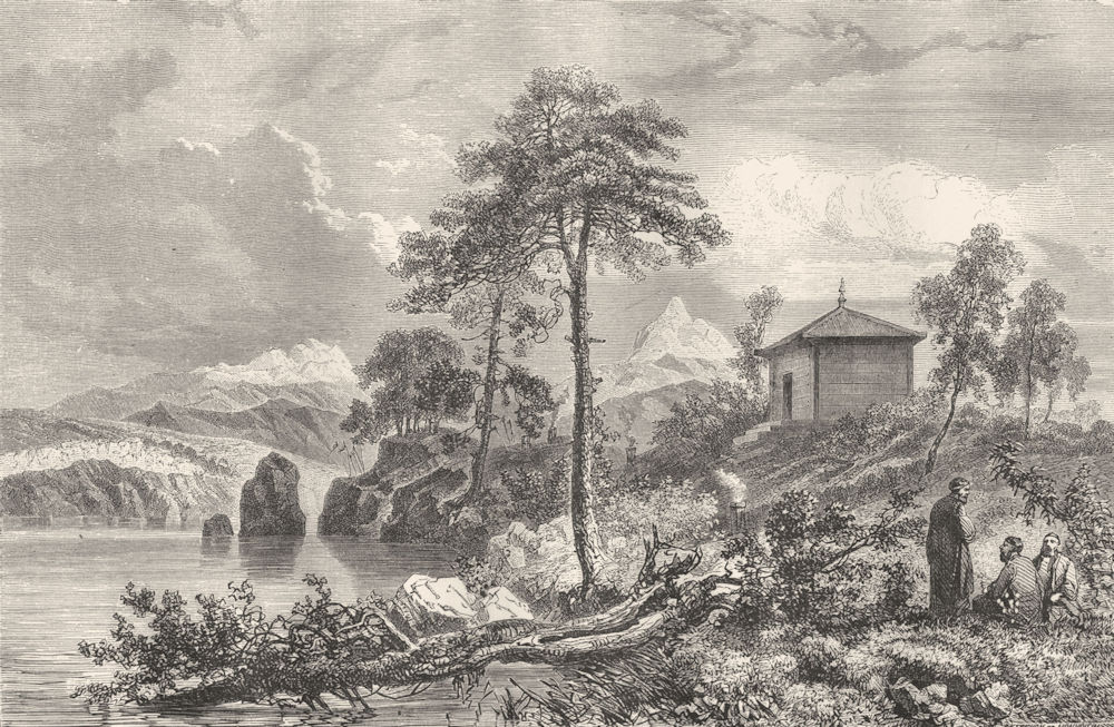 MONGOLIA. Amoor. Buriat temple, lake Ikeugun 1870 old antique print picture