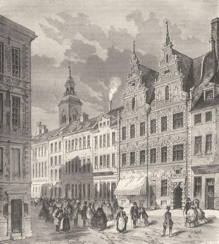 DENMARK. Divecke's House, market of Amak 1871 old antique print picture