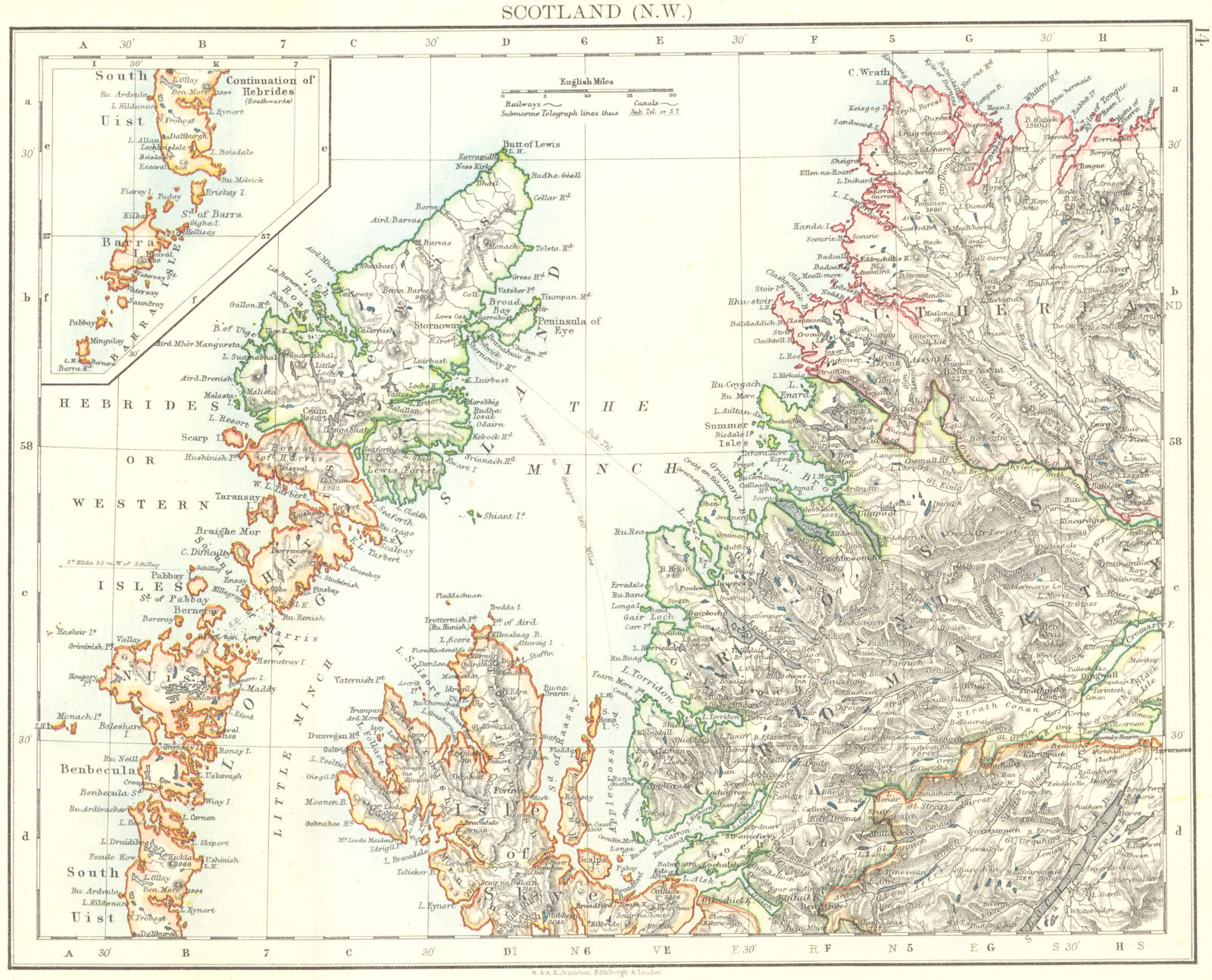 HEBRIDES. Skye Harris Lewis Uist Cromarty Highlands Scotland. JOHNSTON 1899 map