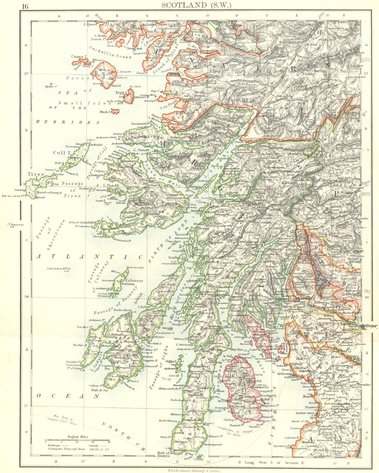 ARGYLLSHIRE. South West Scotland. Bute Arran Dumbarton. JOHNSTON 1899 old map