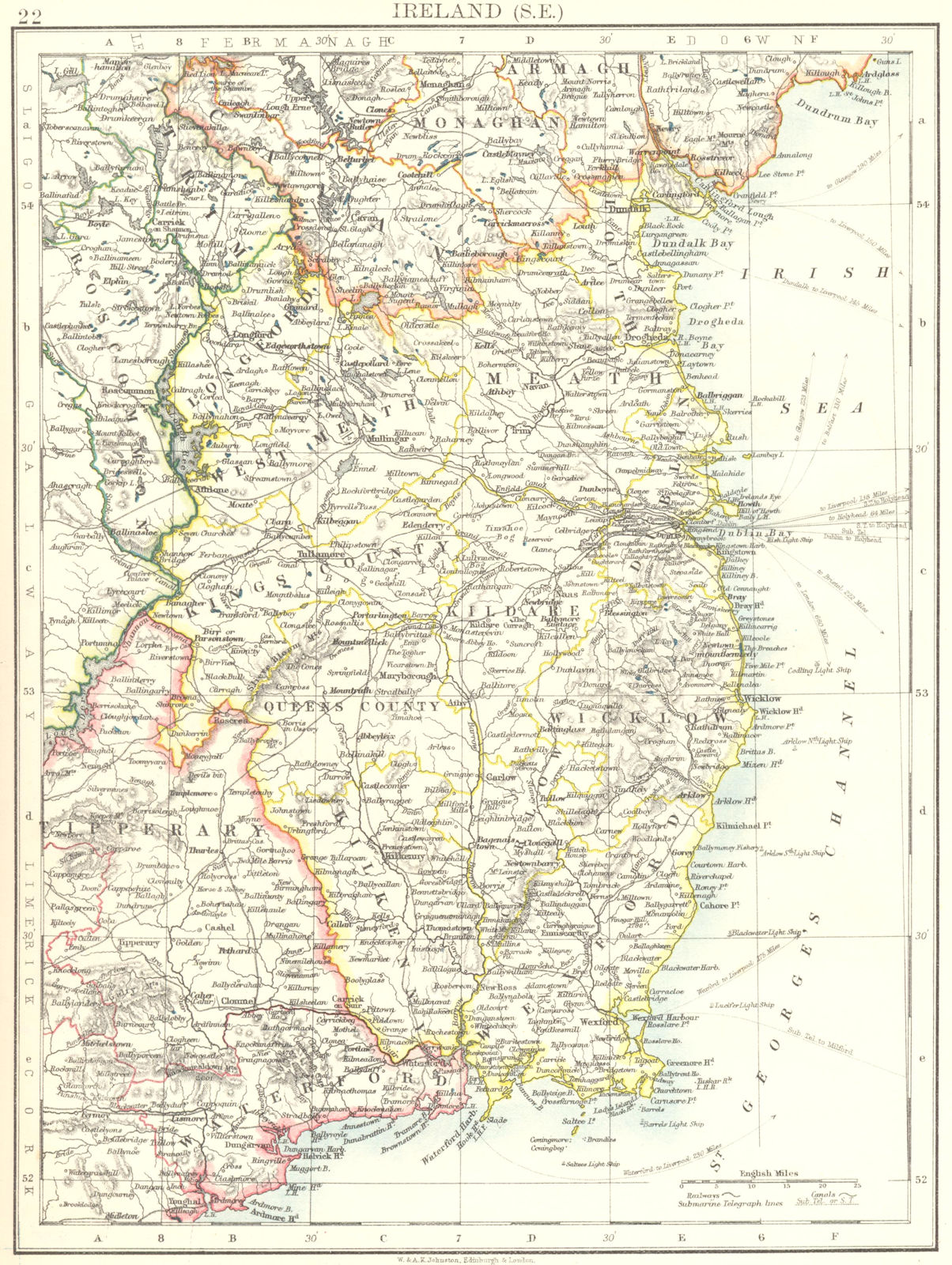 LEINSTER. Meath Dublin Longford Wexford Wicklow.  SE Ireland. JOHNSTON 1899 map