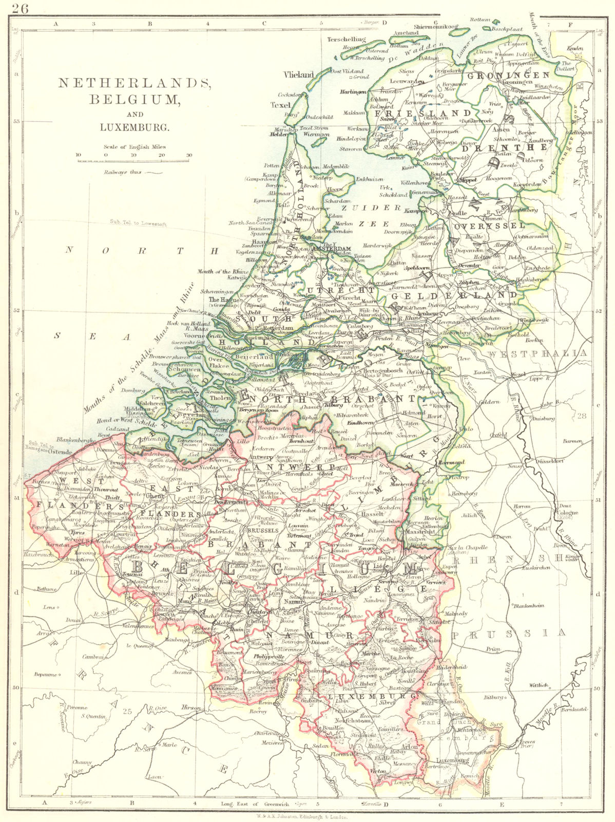 BENELUX.Netherlands Belgium Luxemburg. Holland. JOHNSTON 1899 old antique map