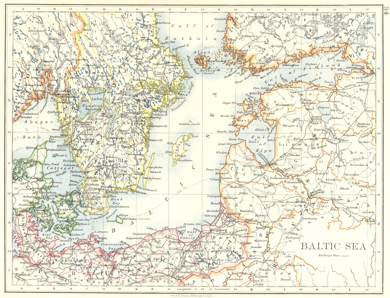 BALTIC SEA. Sweden Prussia Denmark Livonia Courland Finland. JOHNSTON 1899 map