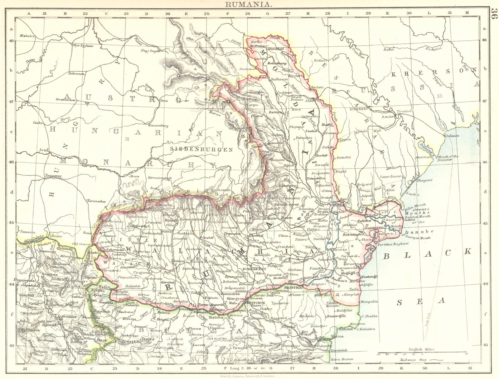 RUMANIA. Romania Wallachia Moldavia Moldova. Railways. JOHNSTON 1899 map